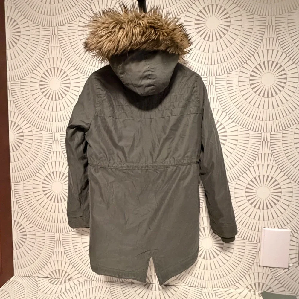 Abercrombie Parka Jacket Kids XL 13/14 Olive Green Sherpa Faux Fur Hood